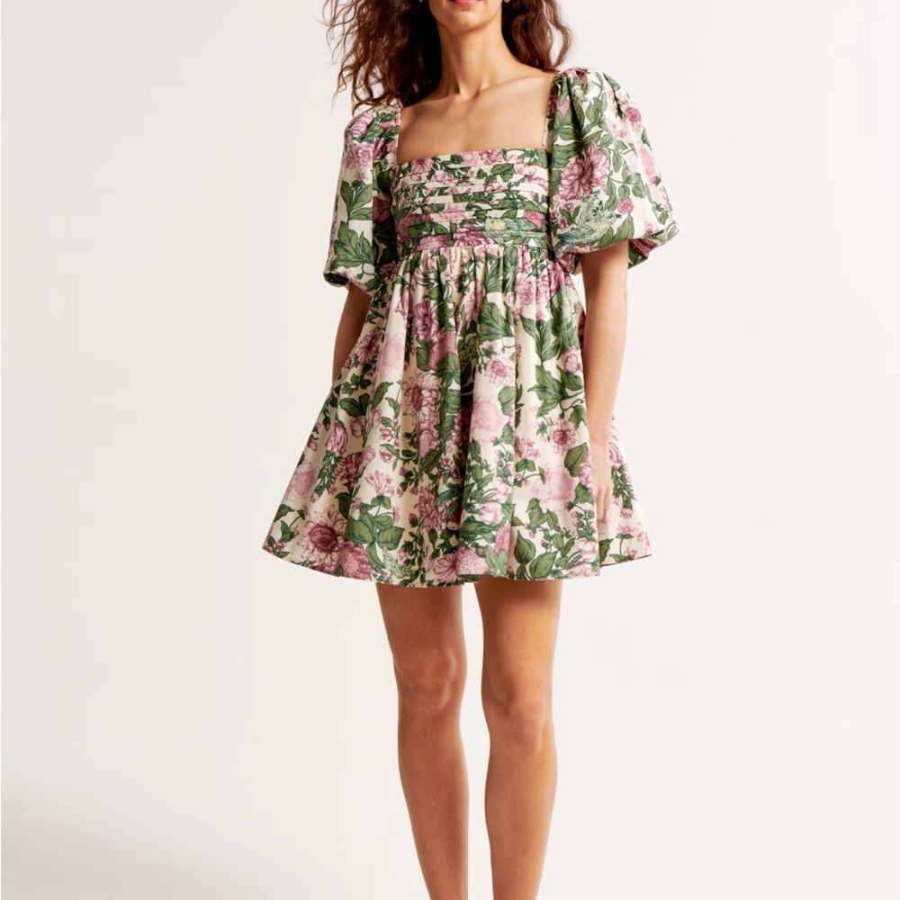 Abercrombie & Fitch Pink and Green Smocked Mini Sundress